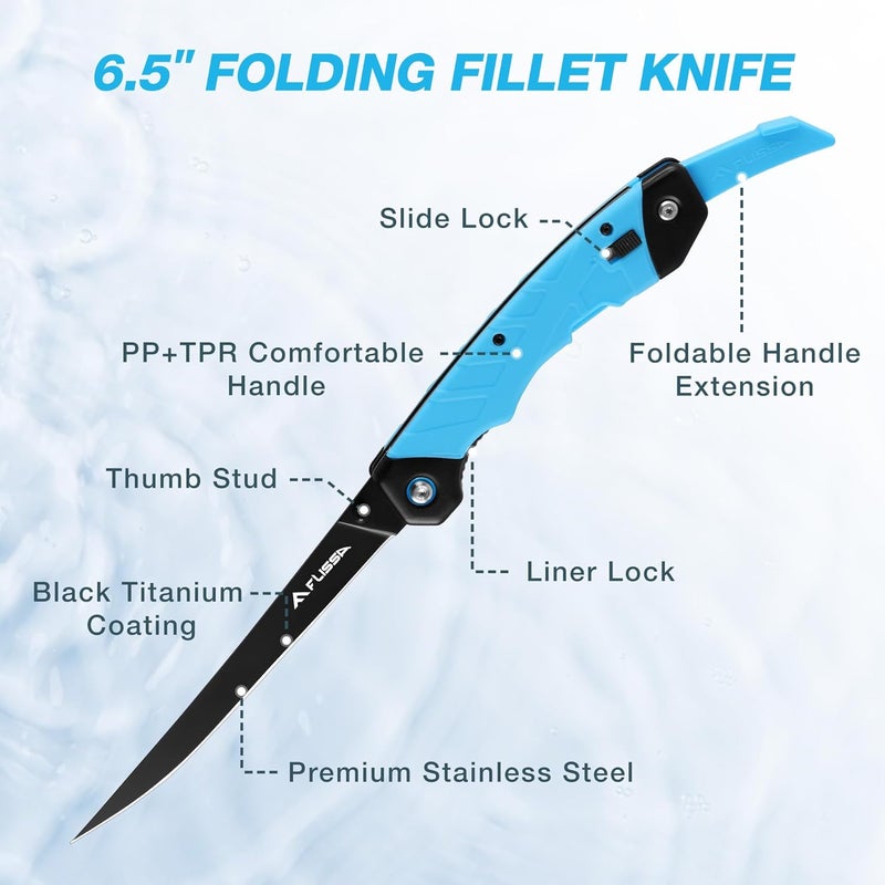 FLISSA 6.5" Folding Fillet Knife with Sheath, Fishing Knife, Razor Sharp & flexible Blade, Non-Slip Foldable Grips, Great for Fish Cleaning, Filleting, Deboning, Slicing - Image 3